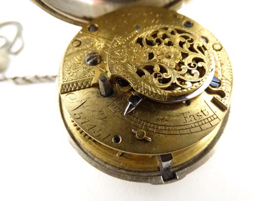 Verge Pocket watch : ' Pearson , Louth '. A hallmarked Silver key wind pocket watch with ornate - Image 3 of 21
