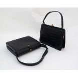 Handbags : two black Crocodile skin handbags , one a dress clutch bag , the other with two carry