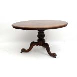 A Victorian walnut Loo table with pedestal column and carved tripod feet 42" wide x 53 3/4" long