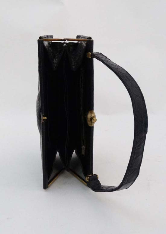 Handbags : two black Crocodile skin handbags , one a dress clutch bag , the other with two carry - Image 6 of 7