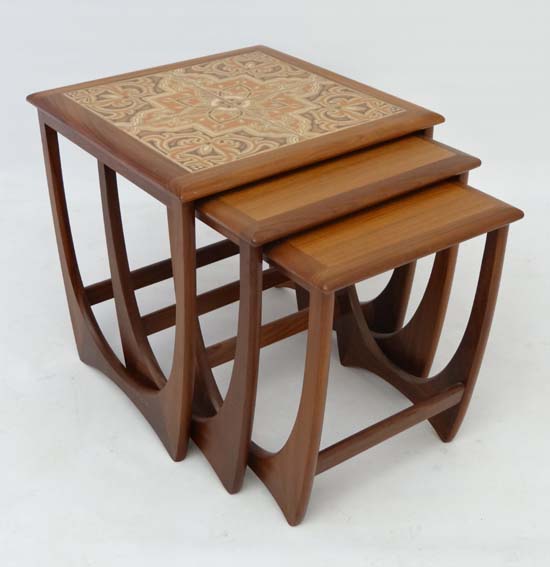 Vintage Retro :  a British  G-Plan nest of 3 tables (no. 3552D) with ceramic tile top inlay circa - Image 2 of 5