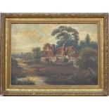 Manner of G Cole
Oil on board
A cottage in the country
15 x 20 3/4"
 CONDITION: Please Note -  we do