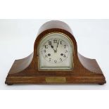 Large Napoleon Hat Mantel Clock : an 8 day Oak cased 1925 mantle clock striking on a coiled gong,
