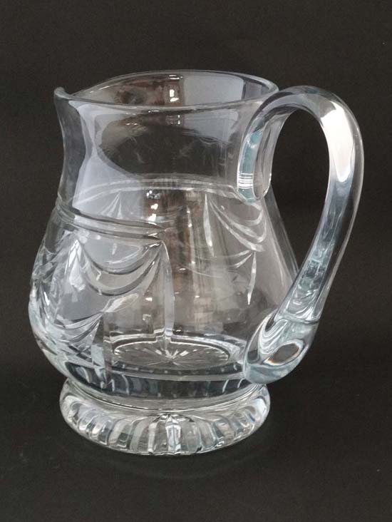 A large cut glass jug with loop handle 9" high  CONDITION: Please Note -  we do not make reference - Image 5 of 6