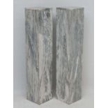 A pair of Contemporary grey veined marble squared plinths with removable squared tops, each standing