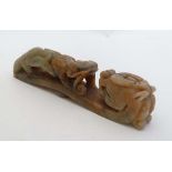 A Chinese jade belt clip / buckle formed as 2 dragons 7" long  CONDITION: Please Note -  we do not