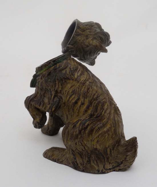 A hand painted cast bronze figure of a sejant terrier dog with tasseled collar and hinged head 3 1/ - Image 13 of 16