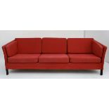 Vintage Retro : a Danish red (canvas like ) covered upholstered London type Sofa of 3 seat form