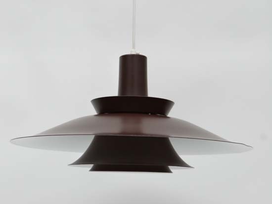 Vintage Retro :a Danish brushed brown louvred pendant light with white interior finish , 19 " - Image 6 of 10