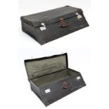 Automobilia : An unusual shaped car trunk / travel case with leather form with sloping section