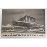 White Star Line Shipping Memorabilia :  A postcard with black and white image 'Titanic Among the