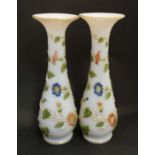 Baccarat Glass :  A pair of late 19thC opaline glass vases with trailed convolvulus decoration