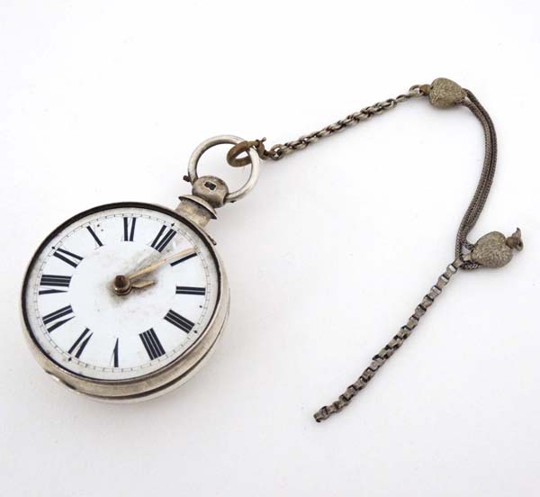 Verge Pocket watch : ' Pearson , Louth '. A hallmarked Silver key wind pocket watch with ornate - Image 9 of 21