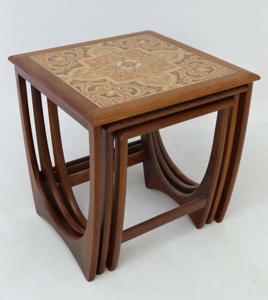 Vintage Retro :  a British  G-Plan nest of 3 tables (no. 3552D) with ceramic tile top inlay circa - Image 5 of 5