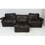 Vintage Retro : - set of 5  British dark brown leather modular open arm chair, each approximately