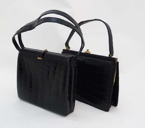 Handbags : two black Crocodile skin handbags , one a dress clutch bag , the other with two carry - Image 3 of 7