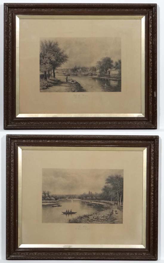 After R F McIntyre ( active 1897)
Pair monochrome engravings
' With the Stream , The Thames at Kew '