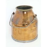 A 19thC copper milking churn with brass rim and steel metal swing handle 14 /3" high  CONDITION:
