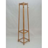 Vintage Retro : a British 1960's oak squared hat and coat stand with chamfered corners and coat
