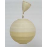 Vintage Retro :  a  pendant light  having a ridged rose a ridged spherical white shade , 8 1/2"