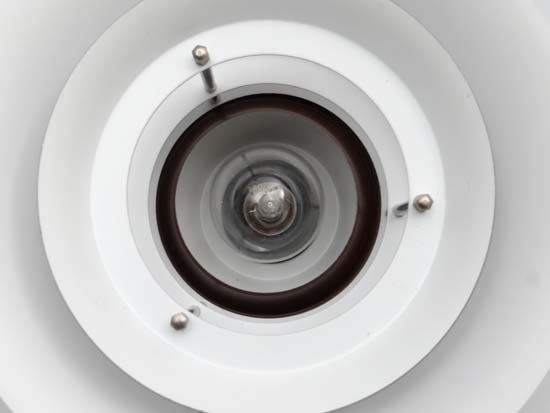 Vintage Retro :a Danish brushed brown louvred pendant light with white interior finish , 19 " - Image 8 of 10