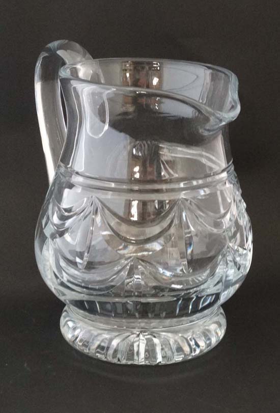 A large cut glass jug with loop handle 9" high  CONDITION: Please Note -  we do not make reference - Image 3 of 6