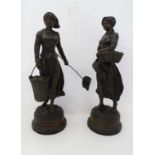 Emile Bruchon (act.1880-191) French 
A pair of Spelter figures on socles , 
 Retour de la Peche ' &