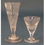 2 19thC pedestal glasses, one having slice cut sides. Tallest 5 5/8" high  CONDITION: Please Note -