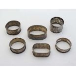 5 assorted silver napkin rings 1 x Sheffield 1926 maker Brook & Son, 1 x Birmingham 1950 maker B&