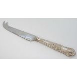 A silver handled cheese knife. Hallmarked Sheffield 1991 maker HB. 8" long  CONDITION: Please Note -
