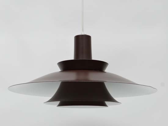 Vintage Retro :a Danish brushed brown louvred pendant light with white interior finish , 19 " - Image 7 of 10