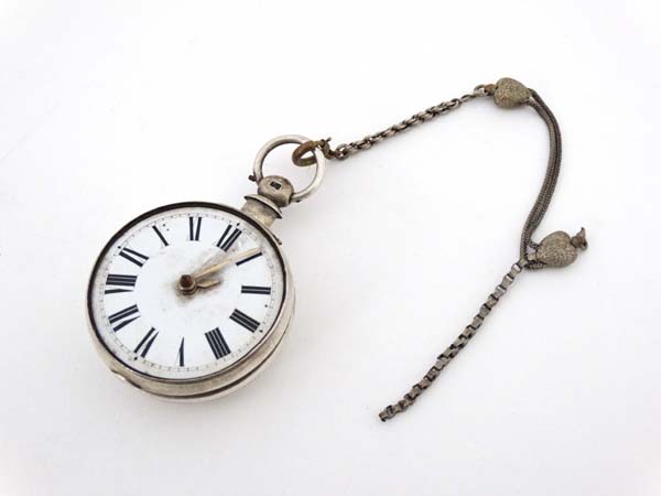 Verge Pocket watch : ' Pearson , Louth '. A hallmarked Silver key wind pocket watch with ornate - Image 8 of 21