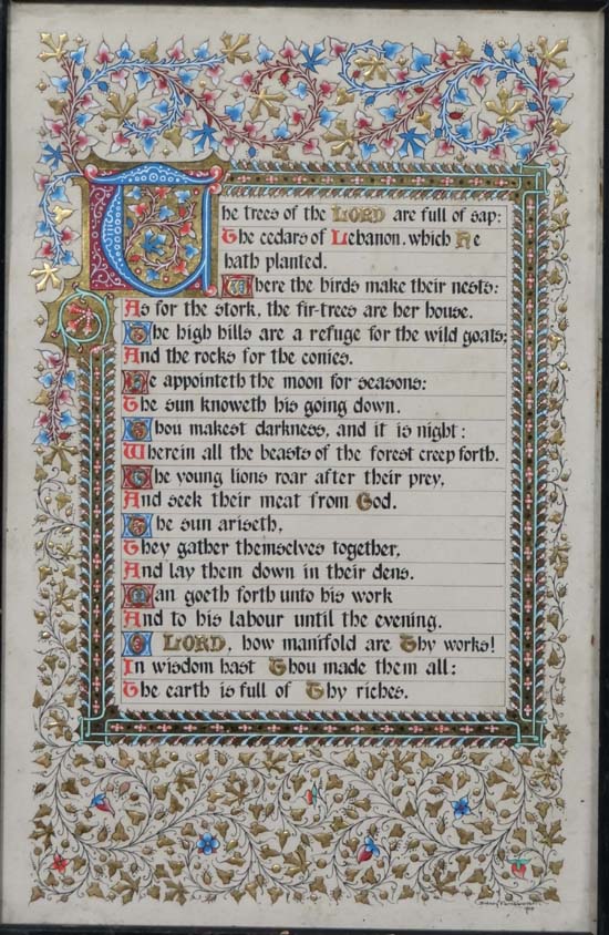 Illuminated Manuscript ;
Sydney Farnsworth 1908
A poem
With gold, blue , red and white
14 1/2 x 9 - Image 3 of 3