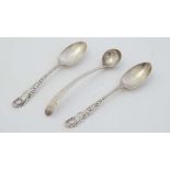 A pair of Victorian silver tea spoons Hallmarked London 1899 maker George Maudsley Jackson and D