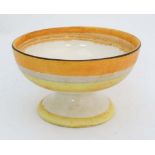 A small hand painted Gray's Pottery pedestal bowl. c1930s. Decorated in the '' Sunbuff'' pattern