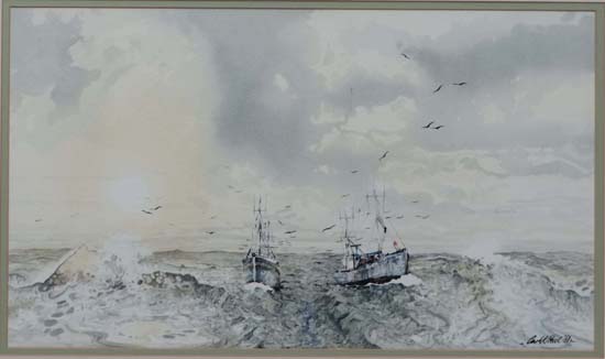 Carl R Paul '27
Watercolour
A pair of fishing Trawlers
Signed lower right
10 3/4 x 18 3/4" - Image 3 of 4