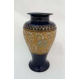 A Royal Doulton Slaters Patent baluster shaped vase. Cobalt blue with gilt enamel detail. Early