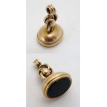 Gilt metal Pendant fob seal : a curb chain like column holding an oval bloodstone seal ,1" high