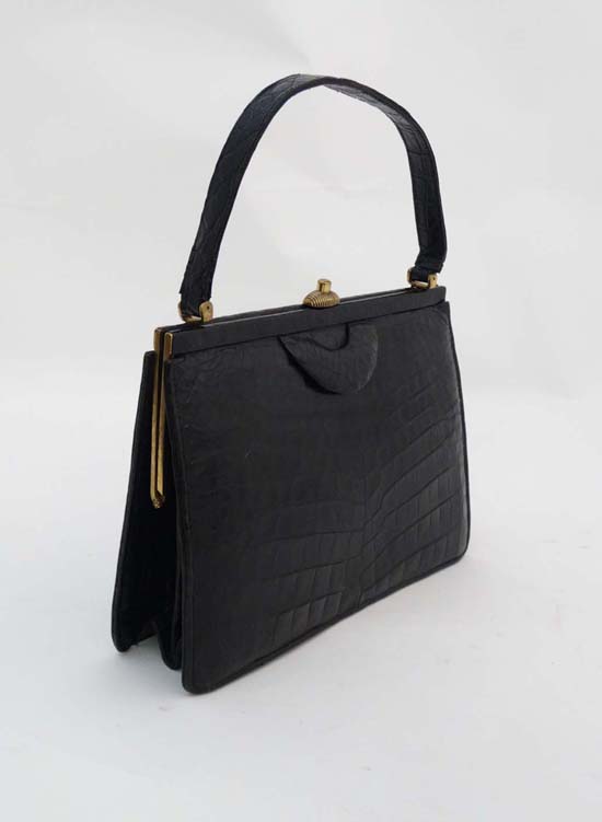 Handbags : two black Crocodile skin handbags , one a dress clutch bag , the other with two carry - Image 7 of 7