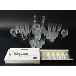 A large quantity of assorted crystal glassware to include 3 decanters, brandy glasses, tumblers,