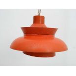 Vintage Retro : a Danish pendant light with burnt orange outer and white inner finish , of two