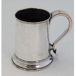 A 19thC old Sheffield plate tankard with loop handle having heart shaped thumb piece and wooden