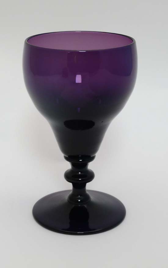 A 19thC amethyst glass  wine glass. Approx 6" tall  CONDITION: Please Note -  we do not make - Image 8 of 10