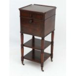 A French 19thC Rosewood bedside cabinet comprising short drawer, marble lined cupboard and 2 shelves