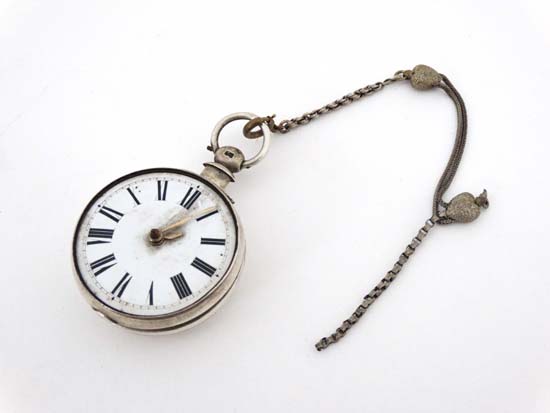 Verge Pocket watch : ' Pearson , Louth '. A hallmarked Silver key wind pocket watch with ornate