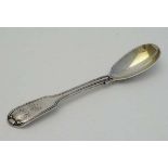 A silver fiddle thread and shell pattern mustard spoon. Hallmarked London 1828 maker Jonathan