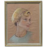 Elektra Megaw 1956,
Pastel portrait ,
Bust portrait of a blonde woman,
Signed and dated ' 1956'