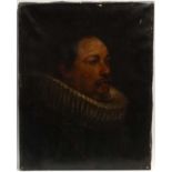 Indistinctly signed XIX, 
Oil on canvas,
Portrait of XV gentleman with large ruff collar,