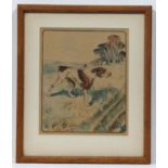 JWC monogram 1918,
Watercolour and pen ink,
A pointer in landscape,
Monogrammed and dated lower