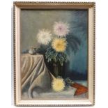 N Jungmann XIX-XX Anglo -Dutch,
Oil on canvas,
Still life of Dahlias in a vase,
Signed lower